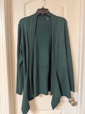 Verve Ami Forest Green Open-Front Cable Trim Cardigan